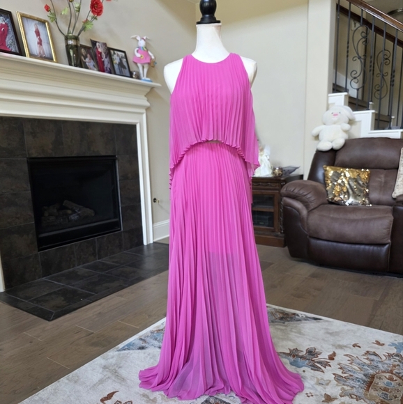 BCBGMAXAZRIA Shaina Pink Sleeveless Pleated Gown Barbie XXS - Picture 3 of 16